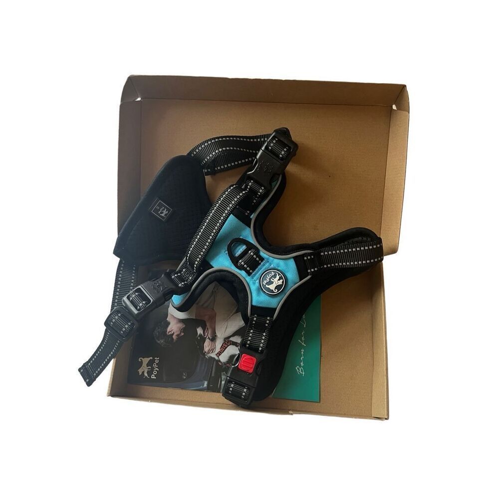 NWOT PoyPet black and blue dog harness - S